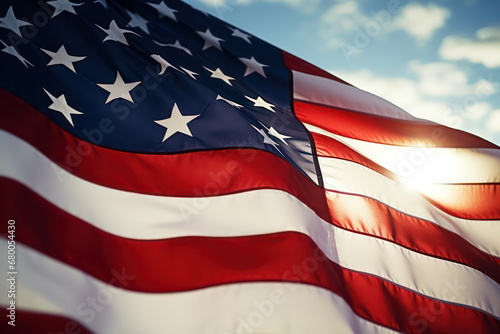 Patriotic Symbol, American Flag Waving Proudly in the Wind - United States of America Pride