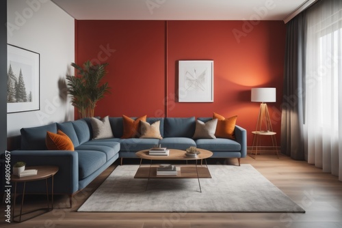 Interior design of modern apartment, living room with sofa