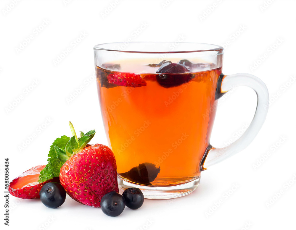 Fruit tea with glass isolated on white background, cutout Fruit tea with glass isolated on white background, cutout