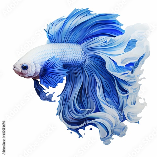 Elegant Betta Fish with Flowing Fins Gleams Against a Pristine White Background, Generative ai © myAstock