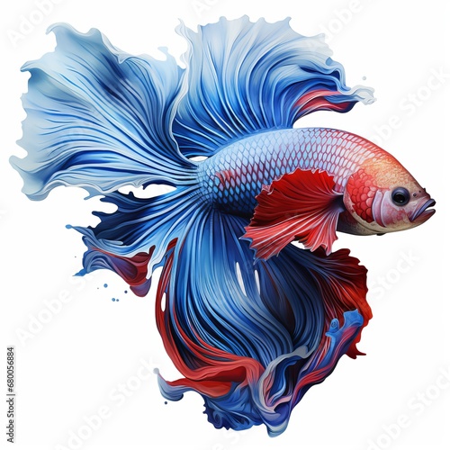 Elegant Betta Fish with Flowing Fins Gleams Against a Pristine White Background, Generative ai