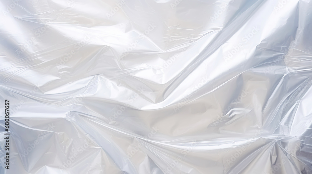 Transparent white glossy wrinkled plastic texture. Crumpled thin plastic backdrop. Generative AI Transparent white glossy wrinkled plastic texture. Crumpled thin plastic backdrop. Generative AI