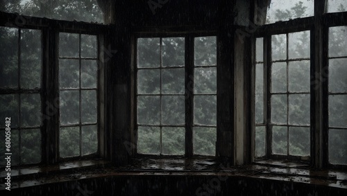 The heavy rain pounds against the windows of an old  abandoned mansion  the only sound in an otherwise silent and eerie landscape. The storm seems to have a life of its own.
