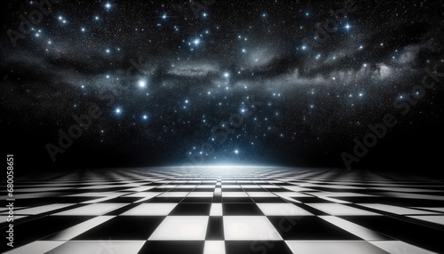 Cosmic Checkered Floor with Distant Starlight