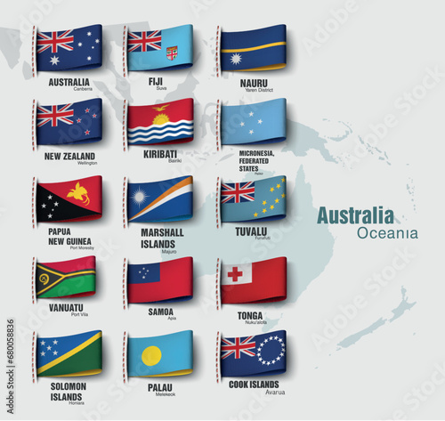 the oceania map divided by countries. Vector illustration