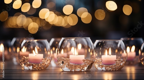 A Trio Of Decorative Holiday Candles In Glass , Background For Banner, HD