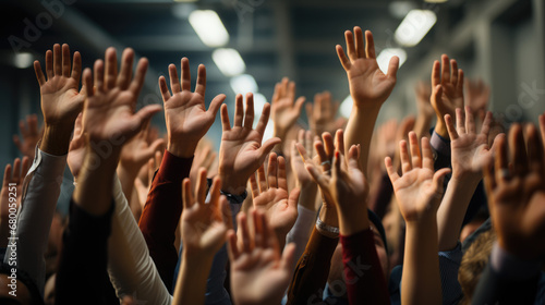 Every employee in the office raised their hands and stuck them in the air