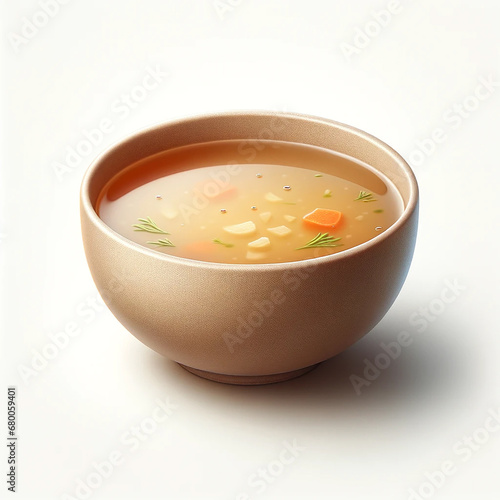A bowl of soup on a white background