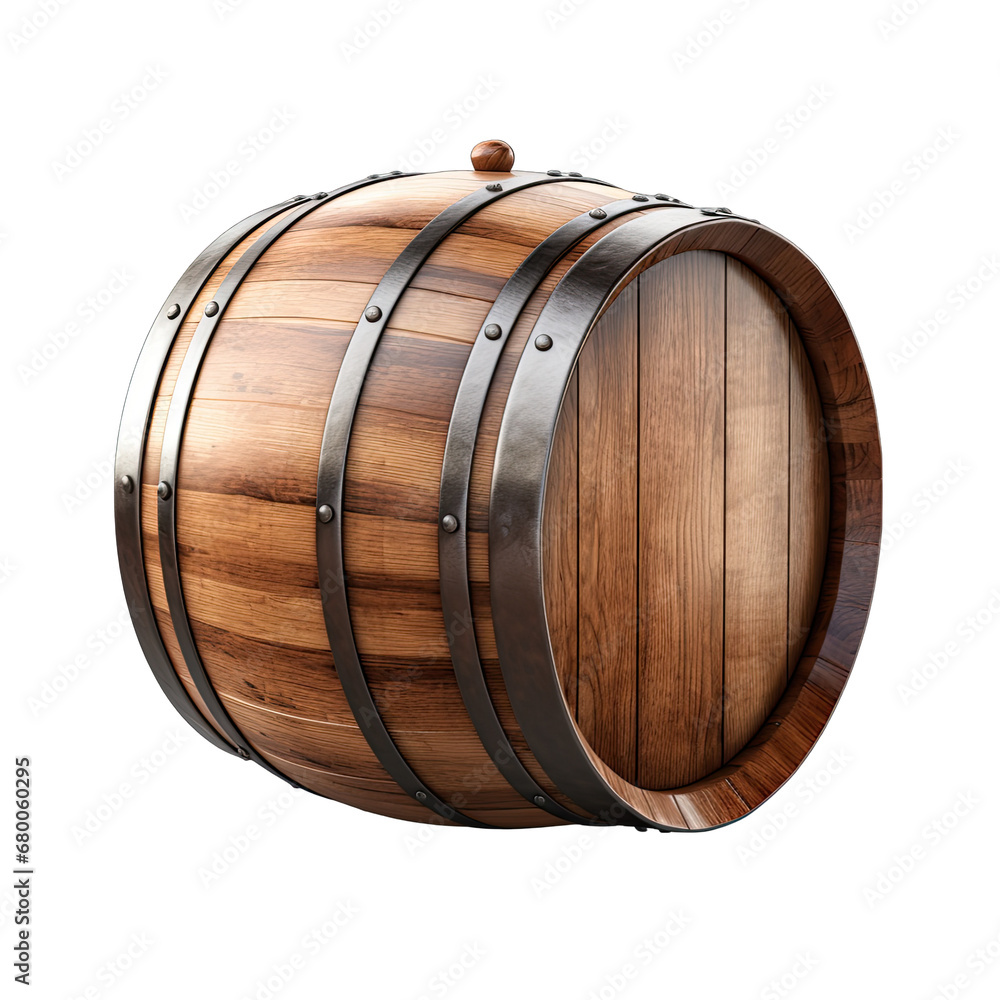 Wooden Barrel on its Side Isolated on Transparent or White Background, PNG Wooden Barrel on its Side Isolated on Transparent or White Background, PNG