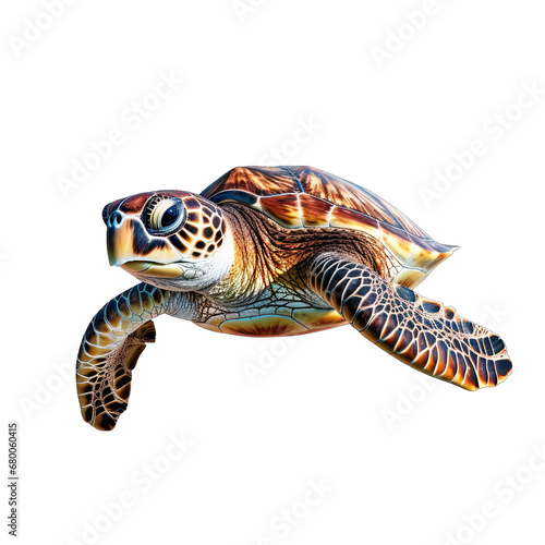 Sea Turtle Swimming Gracefully Isolated on Transparent or White Background, PNG