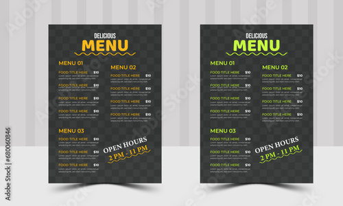  Food menu Design Template cooking, cafe and restaurant menu, food ordering, junk food. Pizza, Burger, French fries and Soda. Vector