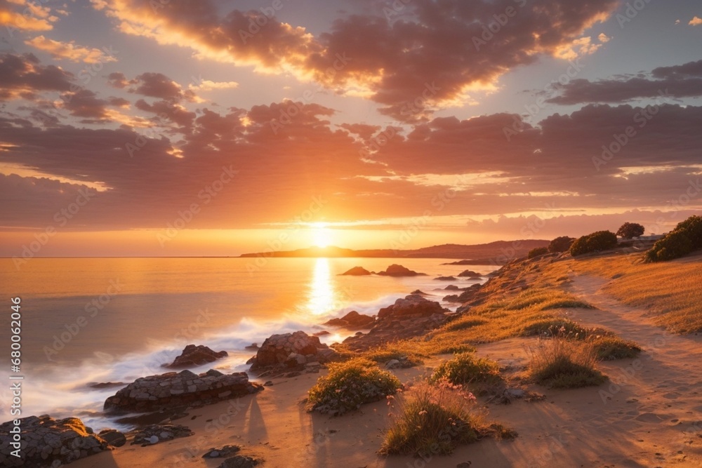 golden horizon serenity: mesmerizing 8k sunset evening, a visual oasis of tranquility