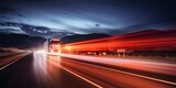 Nighttime Truck Motion Blur and Light Trails on Road. Generative ai