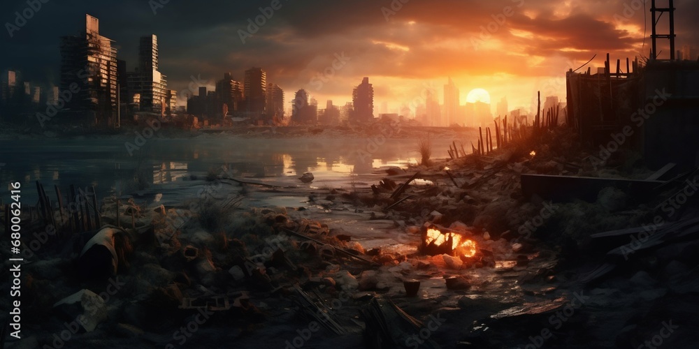Ruins of Tomorrow: A Post-Apocalyptic City in Desolation. Generative ai Ruins of Tomorrow: A Post-Apocalyptic City in Desolation. Generative ai
