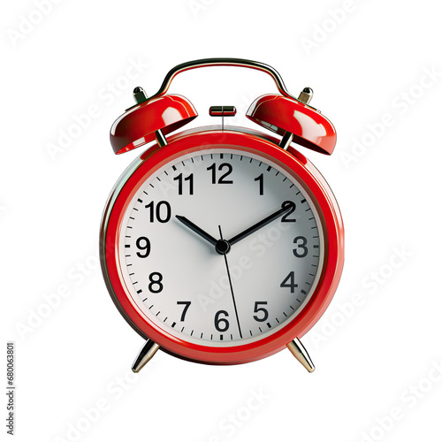 Red Alarm Clock Showing a Time Isolated on Transparent or White Background, PNG