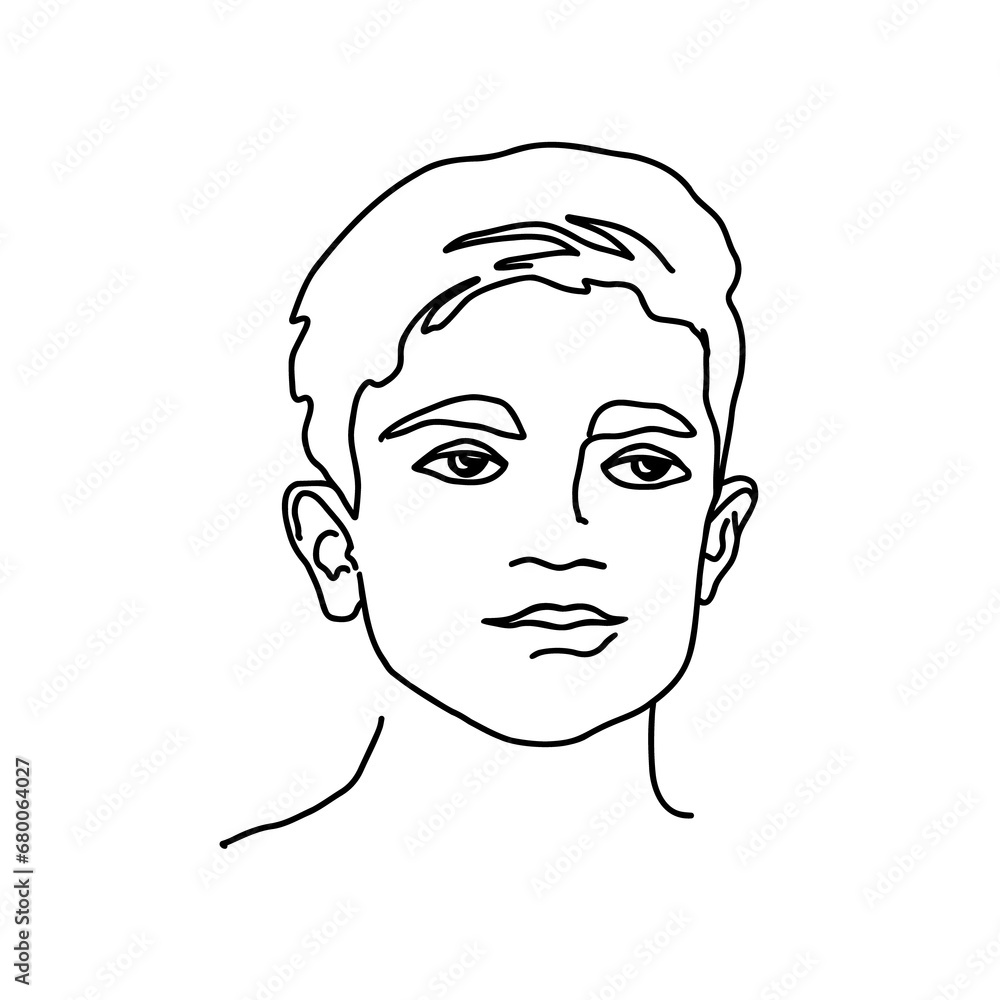  line drawing boy face. male linear portrait. Outline kid avatar