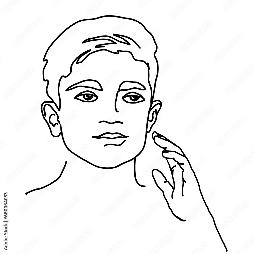  line drawing boy face. male linear portrait. Outline kid avatar