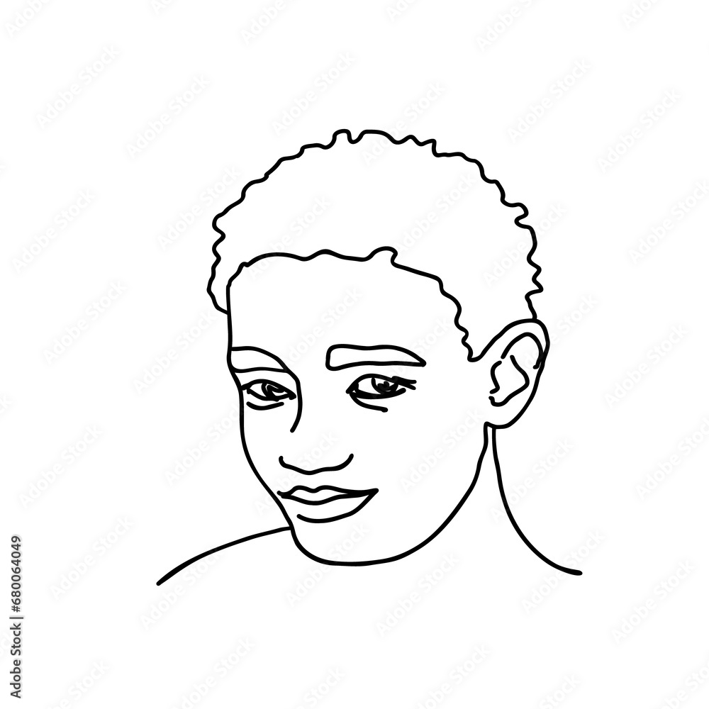  line drawing boy face. male linear portrait. Outline kid avatar