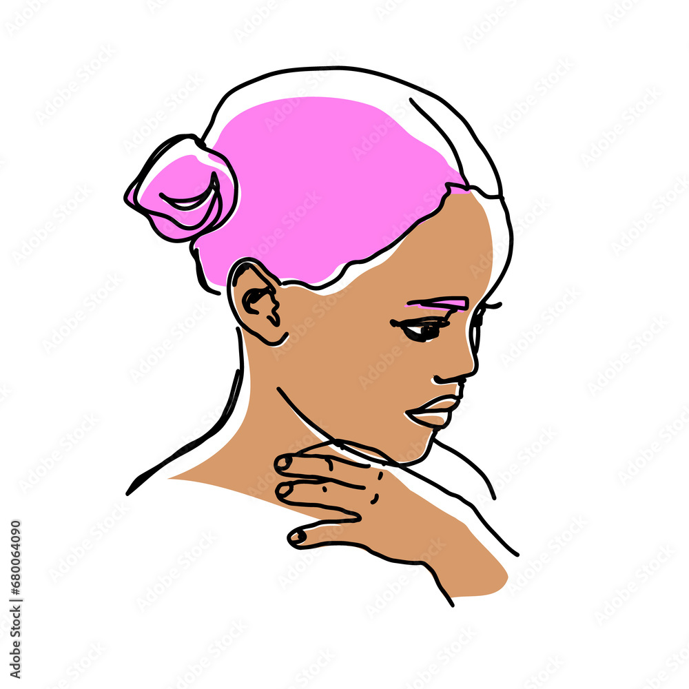 line drawing with color shapes girl face. female linear portrait. Outline kid avatar line drawing with color shapes girl face. female linear portrait. Outline kid avatar