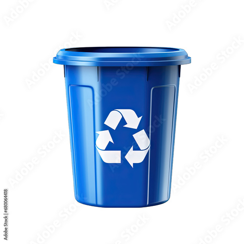 Blue Recycle Bin with Recycling Symbol Isolated on Transparent or White Background, PNG