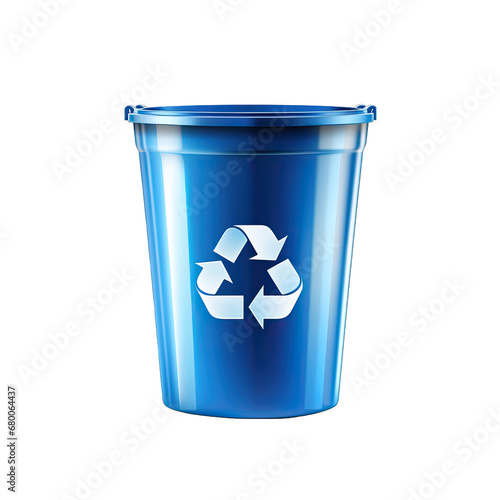 Blue Recycle Bin with Recycling Symbol Isolated on Transparent or White Background, PNG