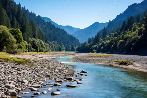 River flowing through a mountainous area. Generative Ai