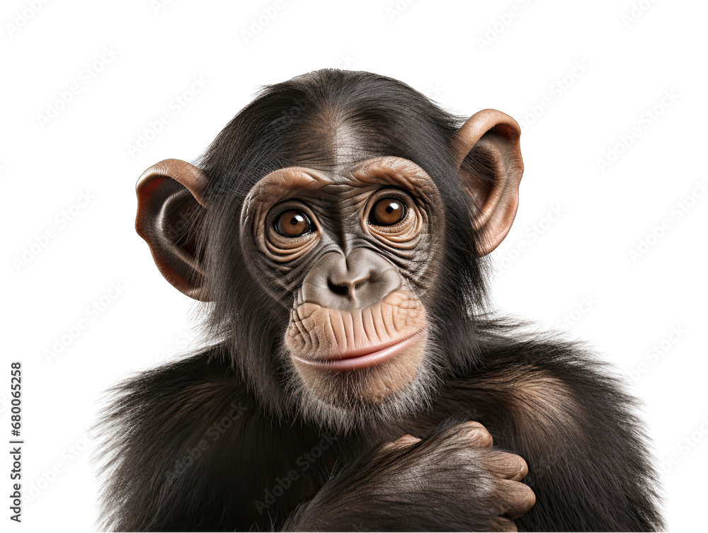 Close-up of a Chimpanzee's Face Isolated on Transparent or White Background, PNG Close-up of a Chimpanzee's Face Isolated on Transparent or White Background, PNG