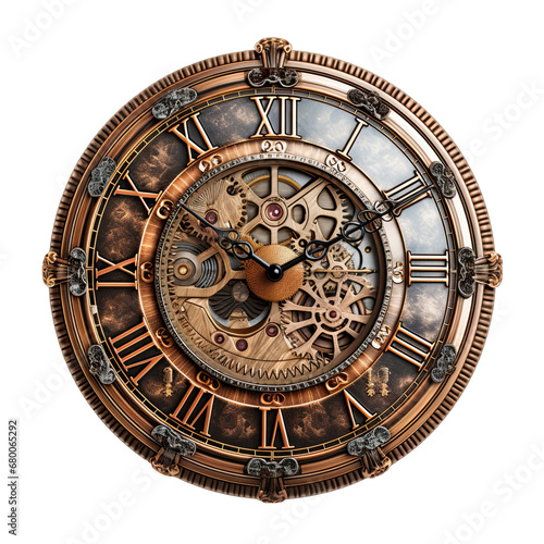 Old Clock with Roman Numerals Isolated on Transparent or White Background, PNG