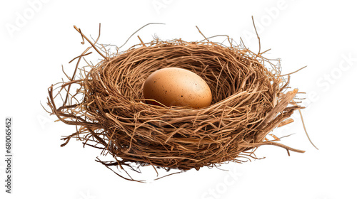 Bird's Nest with Egg Isolated on Transparent or White Background, PNG