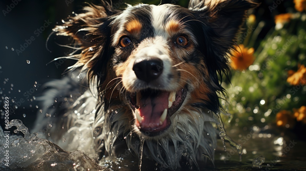 A Mutt Playing With A Water Hose Water Hose Splash , Background For Banner, HD