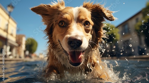 A Mutt Playing With A Water Hose Water Hose Splash , Background For Banner, HD © ACE STEEL D