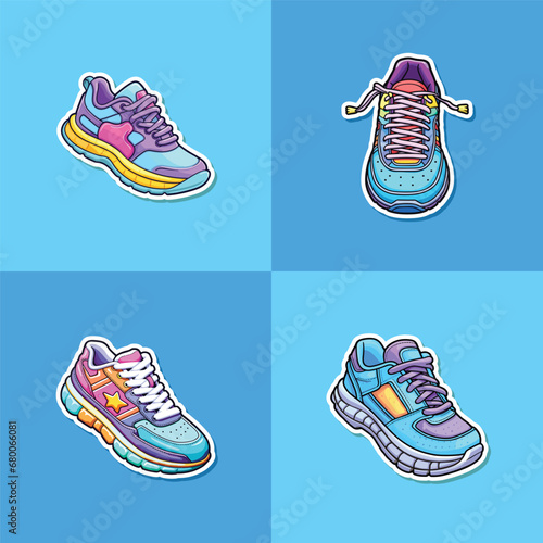 running shoes sticker. kawaii vector illustration