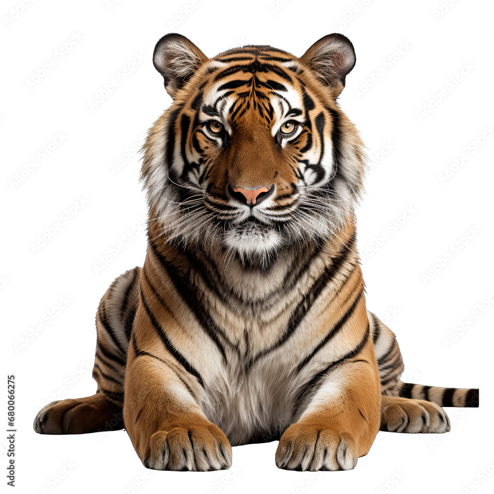 Seated Tiger Isolated on Transparent or White Background, PNG