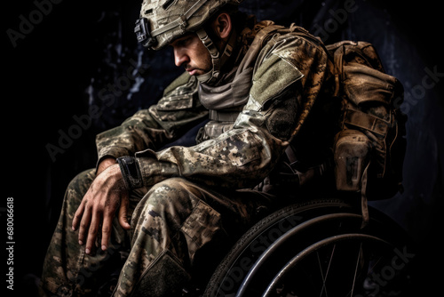 A Soldier's Courage: Man in Military Uniform in Wheelchair  photo