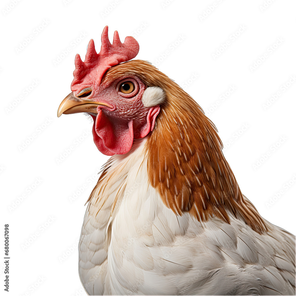 Chicken Head Profile Isolated on Transparent or White Background, PNG