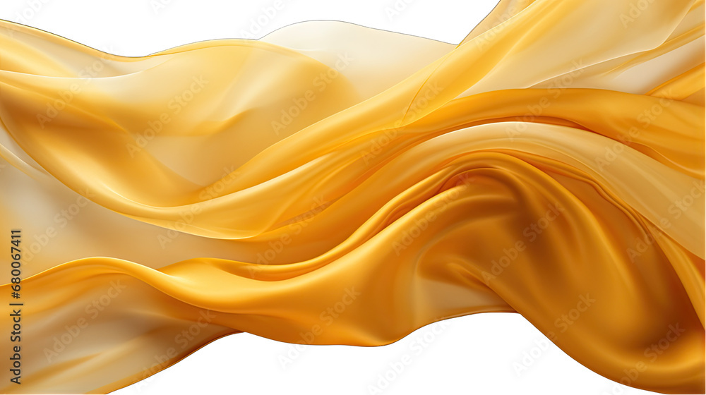 Fototapeta premium Gold Silk Fabric Mid-Flow Capture Isolated on Transparent or White Background, PNG