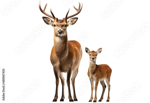 Antlered deer and fawn