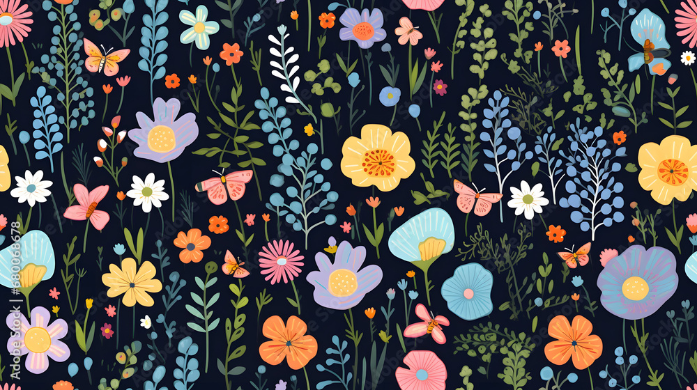 custom made wallpaper toronto digitalSeamless pattern of whimsical garden with flowers and butterflies