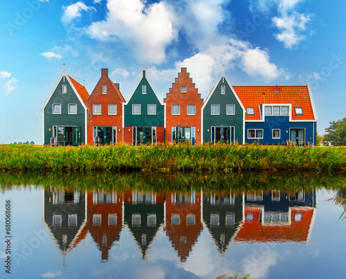 Volendam town in Holland. Beautiful colored houses in Volendam. photo