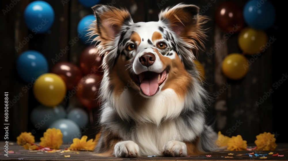 A Mixed-Breed Pup Playing With Various Toys  , Background For Banner, HD