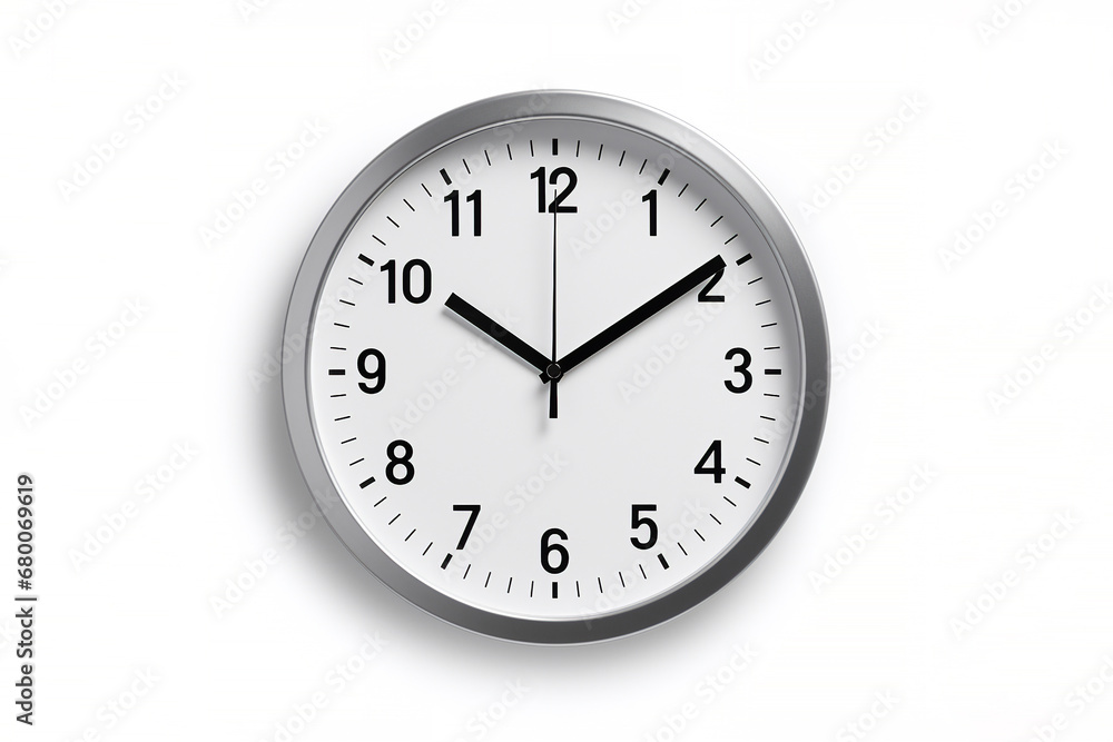 Wall clock with a modern plastic rim, isolated on a white background, computer Generative AI stock illustration image Wall clock with a modern plastic rim, isolated on a white background, computer Generative AI stock illustration image