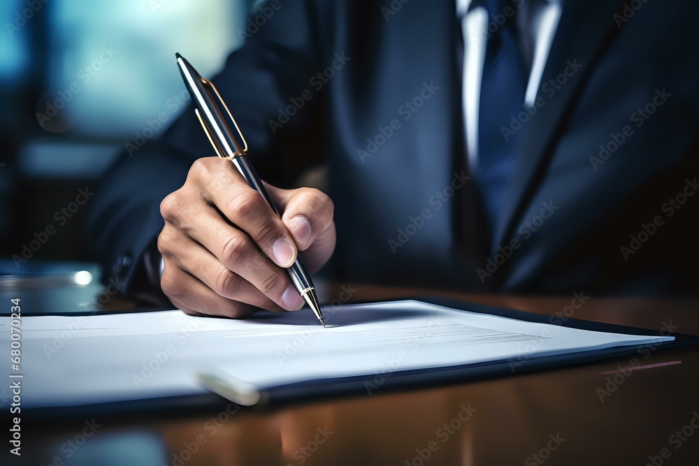 businessman signing a document. Generative AI businessman signing a document. Generative AI