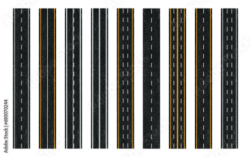 Asphalt road texture with road marking, paved road with dividing strips vector illustration.