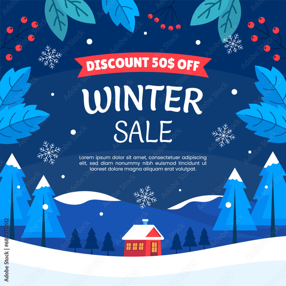 Flat Design Winter Sale Promotion Discount Season Celebration for Social Media Post