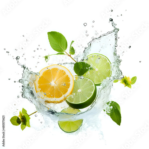 lemon and lime in water splash. Generative AI