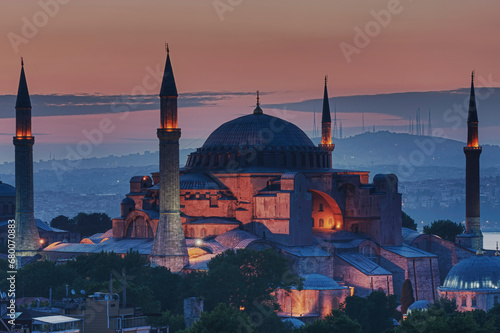 Hagia Sophia and Bosphorus at sunrise, Istanbul, Turkey