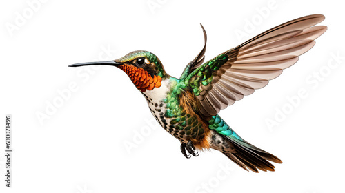 Hummingbird in Mid-Flight Isolated on Transparent or White Background, PNG