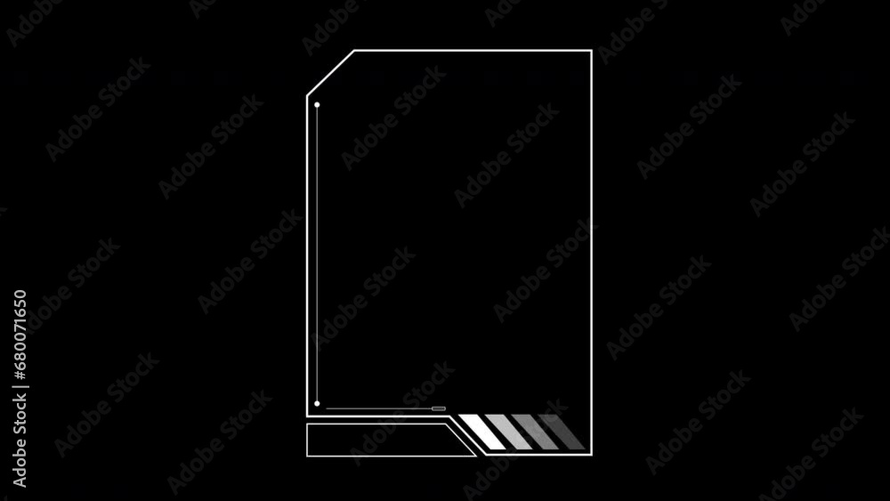 Futuristic vertical HUD Frame for digital interface data, text on isolated black background. 