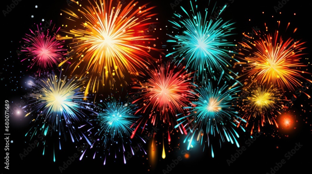 Fototapeta premium Colorful fireworks on black background.