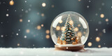 Shiny Christmas Tree In Snow Globe, copy space